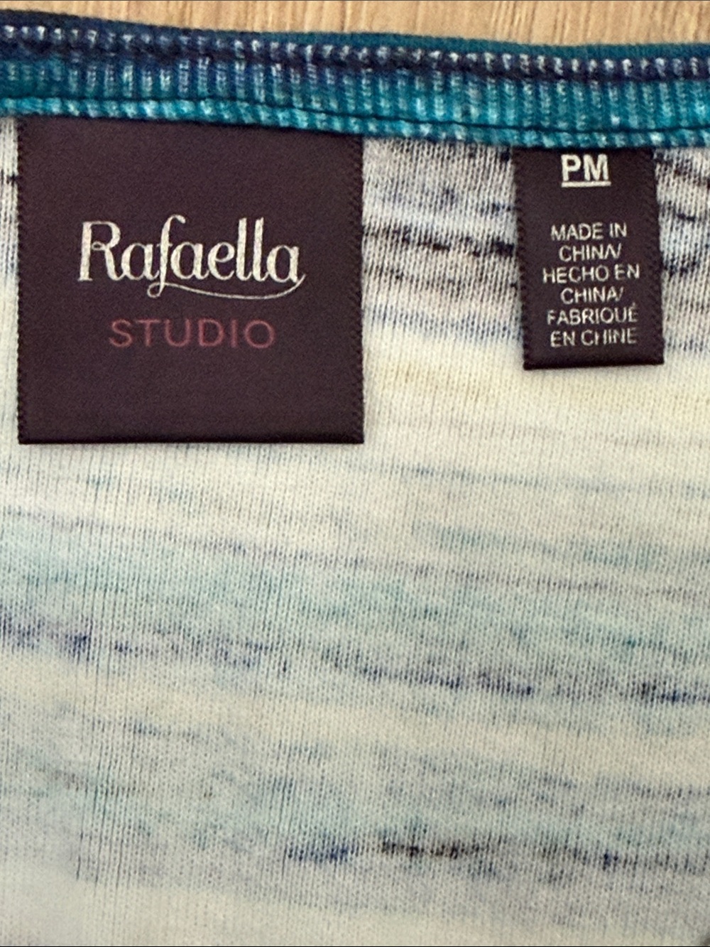 Rafaella Striped Half-Zip V-Neck Top in Teal and Navy Stripe - Picture 4 of 8